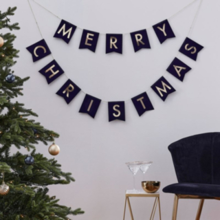 Merry Christmas Flaggirlang Marinblå