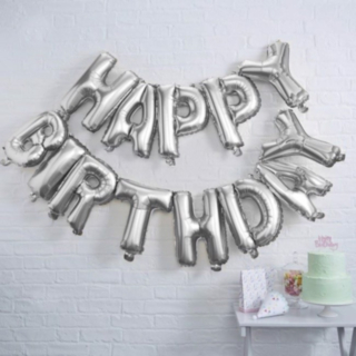 Happy Birthday Folieballonger Silver