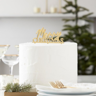 Merry Christmas Tårtdekoration Guld