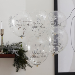 Merry Christmas Konfetti Ballonger Silver