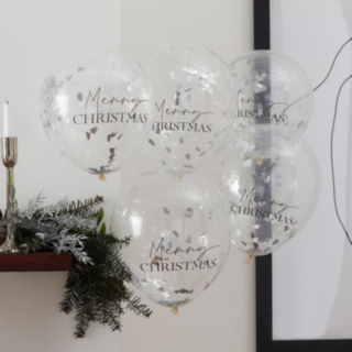Merry Christmas Konfetti Ballonger Silver