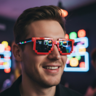 8-Bit Pixelglasögon Röd/Spegelglas