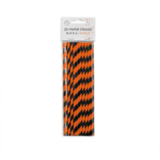 Randiga Papperssugrör Svart/Orange