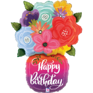 Blomvas Happy Birthday Folieballong