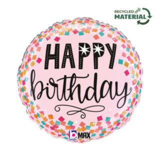 Happy Birthday Konfetti Folieballong Ljusrosa