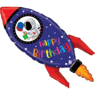 Rymdraket Happy Birthday Folieballong