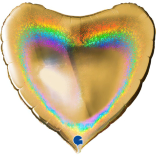 Hjärta Folieballong Holografisk Guld