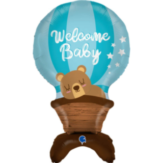 Welcome Baby Luftballong Nalle Folieballong Blå