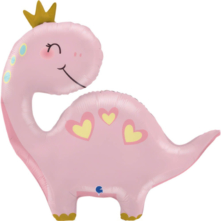 Dino Med Krona Folieballong Ljusrosa