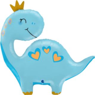 Dino Med Krona Folieballong Blå
