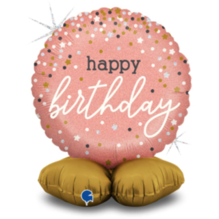 Happy Birthday Stående Folieballong Roséguld