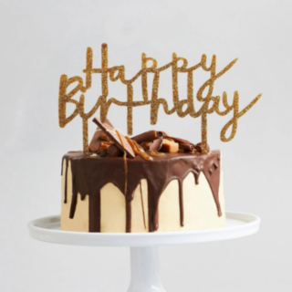 Happy Birthday Akryl Tårtdekoration Guld