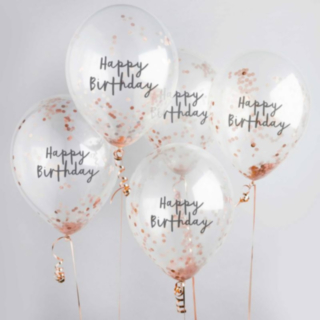 Happy Birthday Konfetti Ballonger Roséguld