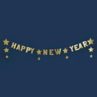 Happy New Year Stjärnor Girlang Guld