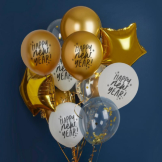 Happy New Year Ballong Mix Vit/Guld