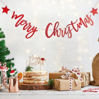 Glittrig Merry Christmas Girlang Röd