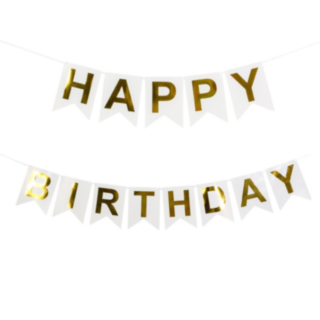 Happy Birthday Flaggirlang Guld/Vit