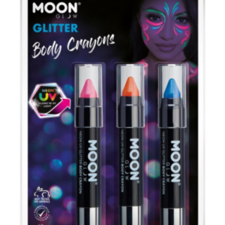 Sminkpennor UV Neon Glitter Rosa/Orange/Blå