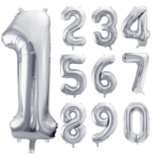 Stor Sifferballong Metallisk Silver