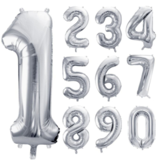 Stor Sifferballong Metallisk Silver