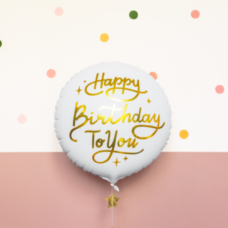 Rund Happy Birthday Folieballong Vit/Guld