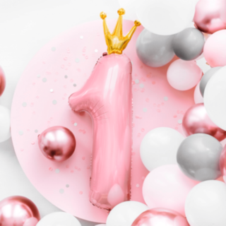 1 År Krona Folieballong Rosa