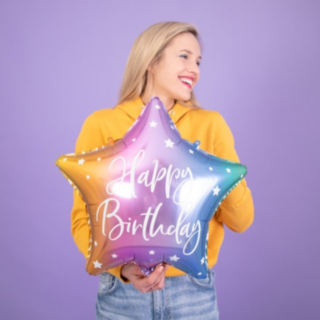 Stjärna Happy Birthday Folieballong Multifärgad