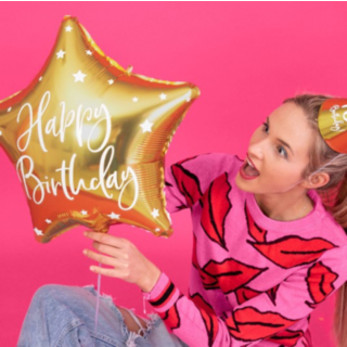 Stjärna Happy Birthday Folieballong Blå