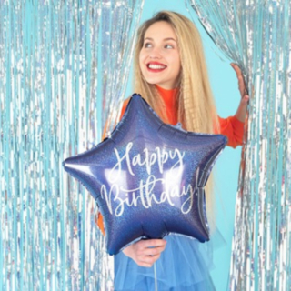 Stjärna Happy Birthday Folieballong Blå