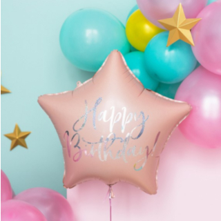 Stjärna Happy Birthday Folieballong Ljusrosa