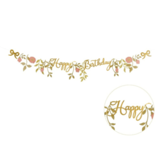 Blommig Happy Birthday Girlang Guld