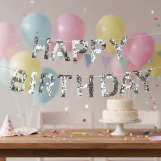 Happy Birthday Bokstavsgirlang Silver