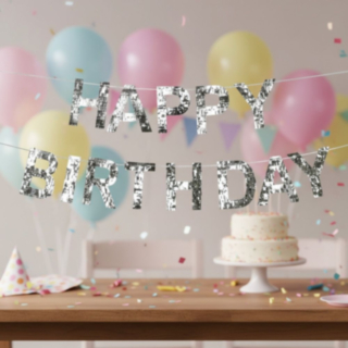 Happy Birthday Bokstavsgirlang Silver