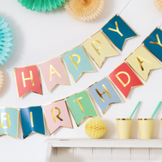 Guldkantad Happy Birthday Flaggirlang