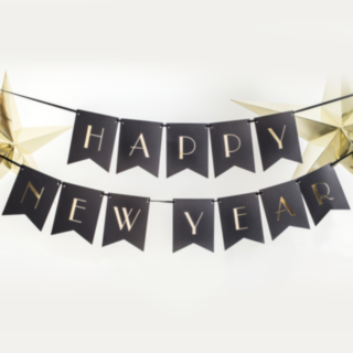 Happy New Year Flaggirlang Svart/Guld