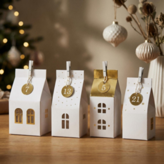 Pappershus Julkalender Vit Guld