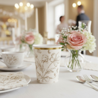 Blommiga Pappersmuggar Beige/Guld