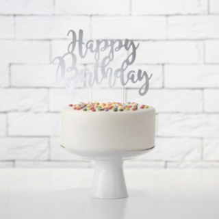Happy Birthday Tårttopper Silver