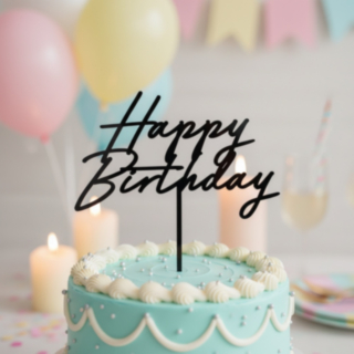Happy Birthday Akryl Tårtdekoration Svart