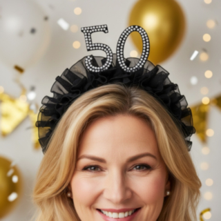50 År Pärla Hårband Svart