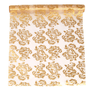 Barockmönstrad Organza Tygrulle Guld/Silver