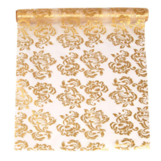Barockmönstrad Organza Tygrulle Guld/Silver