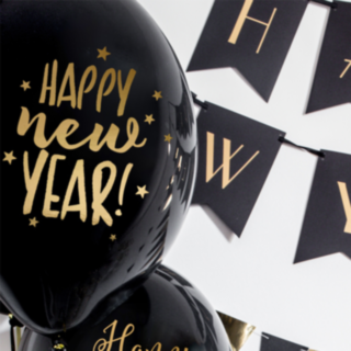 Happy New Year Ballonger Svart