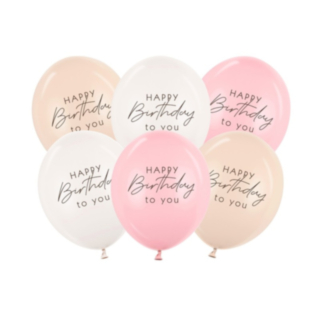 Happy Birthday Latexballonger Ljusrosa Mix