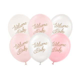 Welcome Baby Latexballonger Ljusrosa/Vit