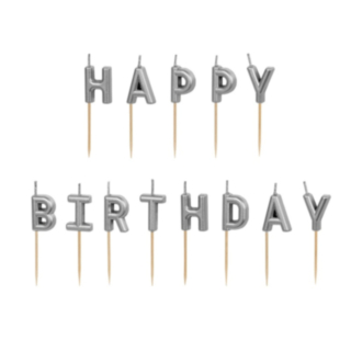 Happy Birthday Tårtljus Silver
