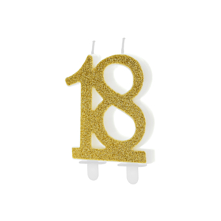 18 År Glitter Tårtljus Guld