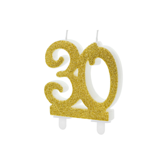 30 År Glitter Tårtljus Guld