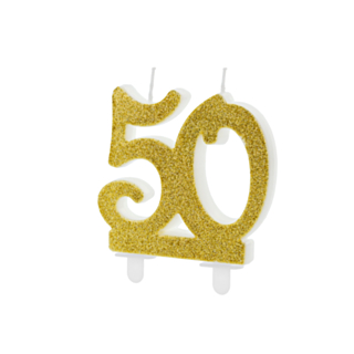 50 År Glitter Tårtljus Guld