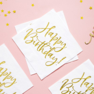 Happy Birthday Servetter Guld/Vit